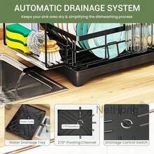 NetHong Dish Drainer Rack Kitchen With Drip Tray Sink Washing Plates Draining Board Cutlery Holder Cup - Black Single Layer-43*32*15cm - View 8