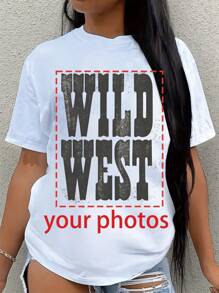 Customized Plus Size Women's Apparel For Spring/Summer, Custom-Made Friend/Couple/Pet/Sister/Selfie/Family Photo Prints, 2XL 3XL 4XL 5XL, Customize Extra Large T-Shirts