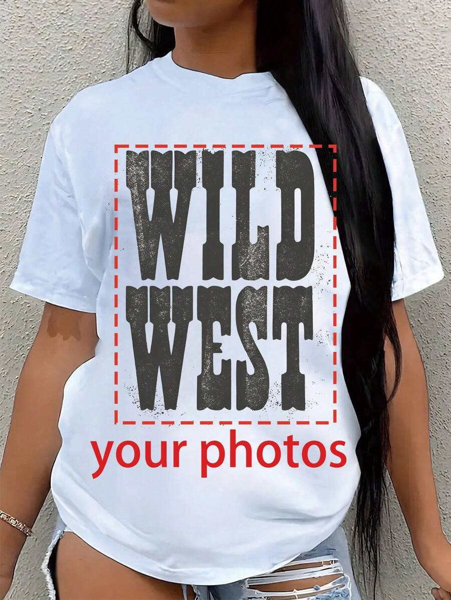 Customized Plus Size Women's Apparel For Spring/Summer, Custom-Made Friend/Couple/Pet/Sister/Selfie/Family Photo Prints, 2XL 3XL 4XL 5XL, Customize Extra Large T-Shirts