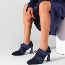 TDD Faux Suede Ankle Boots For Women Chunky Lace Up Pointed Toe Extra Wide Booties Botas Para Mujer High Heels Dress Warm Lined Classic Ladies Comfortable Dressy 3 Inch Boot