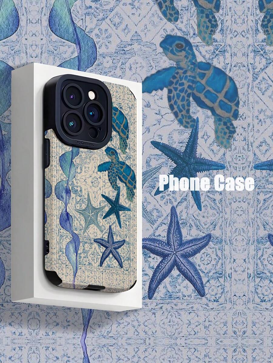 1 件蓝色花卉龟复古图案经典防摔软 TPU 手机壳适用于 - 彩色 - 查看 1