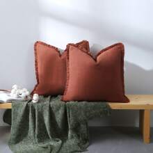 1 Peça Capa de Almofada de Estilo Espinha de Peixe Laranja com Borla, Almofada de Sofá Macia e Confortável, Decoração de Cabeceira, Acessório de Casa, Estilo Fazenda, Design Moderno Minimalista