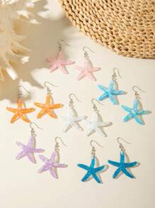 1 Pair/6 Pairs Set Bohemian Sea Star Resin Pendant Women Single Pair Earring & Earring Set, Suitable For Beach Party, Gift (No Card)