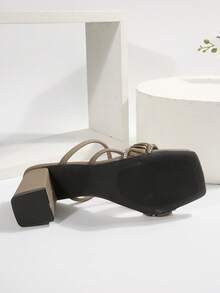 Women's Faux Leather Strap Slide Sandals, New Summer Fashion Chunky Heel Korean Style High Heel Outdoor Slippers, Apricot Color Suitable For Business, Commute, Party, Shopping, Dating, Vacation - Camel - View 9