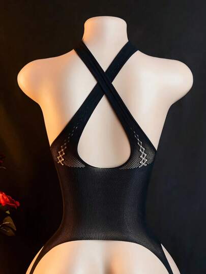 Verleidelijke Body Suit Short Sleeves, Semi Transparent Zwart Flower Pattern, Super Elastic Suit, Underwear, Rave Going Out view 5