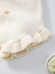 Infant Baby Girls' Lightweight Knit Ditsy Floral Embroidery Strap Romper Jumpsuit, Summer - Beige - View 5