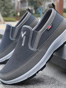 1 Pair Men'S Slip-On Loafers - Solid Color Fabric Upper, Comfortable TPR Sole, Lightweight Walking Shoes For Men - Grey - View 2