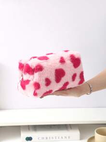 1pc Pillow-Shaped Pencil Case, Heart Pattern Stationery Storage Bag, Office Desktop Finishing Necessities, School Supplies, Valentine's Day Gift - Multicolor - View 10