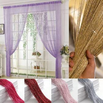 1PC 100*200cm Glitter String Curtain Panels Door Fly Screen Hanging Beaded Curtains Room Divider Net Home Living Room Girl Bedroom Light Out Curtains Divider String Decoration Supplies