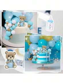 1 bộ hoặc 1 cái Đồ trang trí bánh hình gấu dễ thương, Đồ trang trí bánh hình gấu dây đeo màu xanh hồng, Đồ trang trí bánh hình quả bóng xốp màu xanh hồng trắng vàng, Hộp đựng kẹo hình chai sữa bằng nhựa, Đồ trang trí bánh hình thang màu hồng xanh, Thích hợp để trang trí bánh rửa tội, Trang trí bánh tiệc mừng em bé, Trang trí bánh tiệc tiết lộ giới tính, Trang trí bánh sinh nhật (Gấu và chữ cái có thể tái sử dụng) - Nhiều màu - Xem 4
