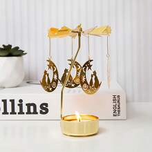 1 件旋转木马金色热旋转蜡烛台装饰转移风车创意万圣节圣诞礼物旋转烛台，金色旋转烛台套装适用于浪漫婚礼、圣诞派对、家庭餐桌装饰、节日礼物 - 金色 - 查看 6