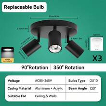 CANMEIJIA GU10 Recessed Ceiling Lights, LED Flush Mount Ceiling Lights, Decorative Downlight For Room, Black Single/Double/Triple Heads Available, Suitable For Shop, Study, Bedroom, Living Room, Cafe, Exhibition Hall, Gallery, Museum, Corridor, Porch, Choose Size As Needed - GU10 Ceiling Lamp - View 32