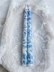 2 piezas, 2 velas largas con patrón azul y blanco de 9.84 pulgadas, velas de mesa de estilo vintage, velas largas con flor de estilo chino para decoración de banquetes de boda, ambiente festivo, velas para el Día de San Valentín, adecuadas para boda, cena y decoración del hogar, velas para decoración de fiestas, velas para decoración de mesa de cena familiar - Multicolor - Ver 14