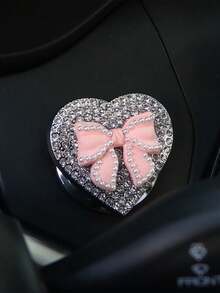 1pc Car One Key Start Protection Cover Sticker With Diamond Studded Heart-Shaped Metal Ignition Switch Button Decoration Ring - one-size - View 16