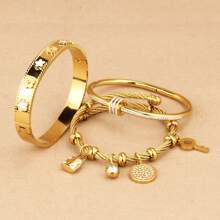 Set de 3 piezas/1 set de Multi-Colgante y Pulsera de Acero Inoxidable, con diseño de tornillo y estilo de flor de ciruelo con circonita cúbica, adecuado para uso diario y como regalo, en todas las estaciones
