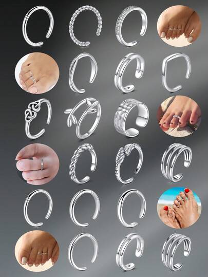 CIZME 1 套 3 件女士趾环 银色趾环 女士银色趾环 不锈钢可调节带环 露趾环套装 银色不锈钢趾环 女士脚饰套装 日常佩戴 夏季海滩脚饰