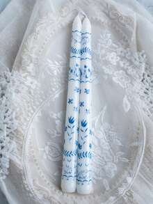 2 piezas, 2 velas largas con patrón azul y blanco de 9.84 pulgadas, velas de mesa de estilo vintage, velas largas con flor de estilo chino para decoración de banquetes de boda, ambiente festivo, velas para el Día de San Valentín, adecuadas para boda, cena y decoración del hogar, velas para decoración de fiestas, velas para decoración de mesa de cena familiar - Multicolor - Ver 17