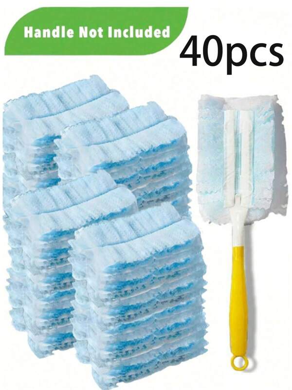 40pcs/20pcs/10pcs Disposable Duster Refill Pads, Combo Set: 20pcs Replacement Pads + 1 Yellow Handle, Static Duster Head Replacement - Window Blinds Dusting - Cleaning Supplies