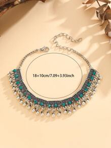 1pc Vintage Elegant Rhinestone Inlaid Anklet With Beaded Tassel, Bohemian Style Jewelry Fit For Women Daily Wear, Festivals, Weddings And Parties/Jewelry Gift