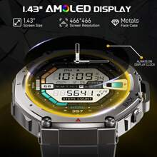 Military Rugged GPS Smartwatch For Men‌, 1.43" AMOLED Display‌, 50M Waterproof‌, 500mAh Battery, BT5.3 Calls, Altitude, Atmospheric Pressure, Compass‌, 170+Sports Tracking, Fitness Tracker For Outdoor, Climbing, Camping, Running, Gym, Compatible With Android & IOS