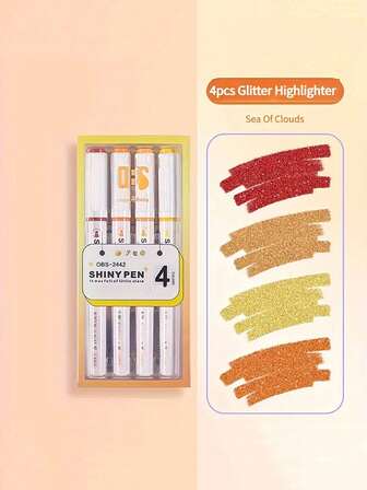 4 支闪光荧光笔 - 细尖粉彩笔，用于绘画、剪贴簿和学校用品、可爱卡哇伊文具必备品、学校用品、美术用品、学校用品、绘画用品、办公用品、返校用品、返校用品