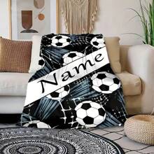 Customizable Football-Themed Flannel Blanket With Name - Perfect For Sofa, Bed, Travel & Office - Soft, Warm & Cozy Digital Print Throw, Multi-Functional, Ornamental, Letter, Stylish, Tidy, Soft, Modern, Colorful, Cute, Adorable, Casual, Custom, Personalized, Unique, Customized, Baby Gifts, Ideal Gifts For Him, Ideal Gifts For Her, Son, Daughter