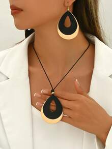 3件套朋克摇滚风格水滴黑金拼接休闲街头时尚服装