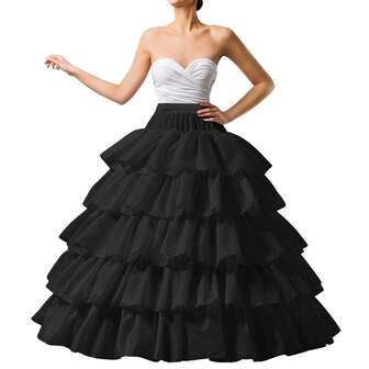 Full Shape Hoop Skirt 5 Ruffles Layers Ball Gown Petticoat Underskirt Slip For Wedding Dress Adjustable Waist