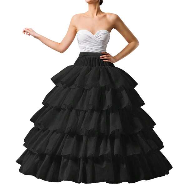Vollfigur Reifen-Rock mit 5 Volant-Lagen Ballkleid-Petticoat Unterrock für Hochzeitskleid, verstellbare Taille