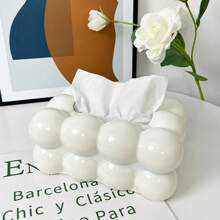 全新简约PP材质大容量纸巾盒，弹簧设计，方便抽纸，奢华纯色防水防污纸巾盒，球形塑料纸巾收纳盒，适用于家居装饰，适用于卧室、客厅、汽车、厨房配件 - 白色 - 查看 3