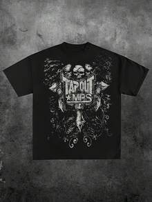 Camiseta de Manga Corta de Cuello Redondo para Hombres de Estilo Casual con Estampado con Tema Vanguardista de Tapout 1 Pieza 100% Algodón Estampado Digital Camiseta Pesada de 220 Gramos - Negro - Ver 1