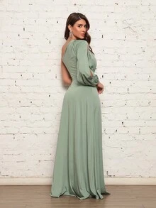 PAETE CLOTHING Long Terracotta Bridesmaid Wedding Guest Dress Light Summer - 橄欖綠 - 查看 3