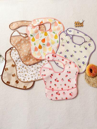 3 包防水婴儿进食围兜 - 轻便幼儿喂食围兜，配有大号食物接食器，防脏乱，婴儿进食必需品，易于穿戴和清洁