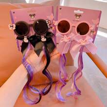 Sanrio 3pcs Sanrio Cartoon Hair Clip Sunglasses Hair Clip Set Sweet Bubble Wig Braid Cute Round Frame Sunglasses UV Blocking Party Hair Accessories Sunglasses Set