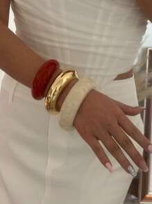 Thoughtfully Designed Smooth Surface Exaggerated Bangle, Niche Jewelry Vintage Bracelet