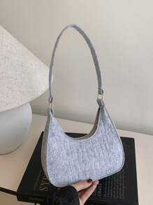 1 pieza Bolso de estilo coreano a la moda con estampado de piedra, de unicolor, bolso de hombro casual, con cremallera suave, en una variedad de colores de macarons, con un estilo artístico elegante y fresco, apto para compras, viajes, desplazamientos, bolso de media luna de estilo casual retro de fieltro