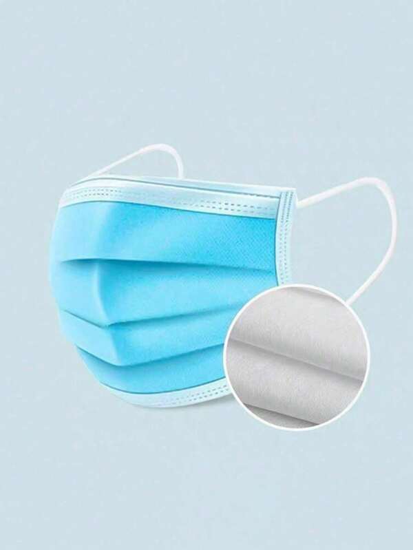 50pcs Blue Disposable 3-Ply Protective Face Mask, Independent Packaging