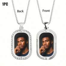 1pc Custom-Made Fashionable Rectangular Double-Sided Photo Pendant Necklace With Personalized Photo And 360 Degree Rotation, Commemorative Gift, Jewelry Gift For Girlfriend Or Boyfriend, Necklace Accessories