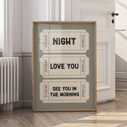 1pc Framed/Unframed Night Love You See You In The Morning Romantic Quotes Poster Canvas Print Minimalist Retro Ticket Stub Wall Art Above The Bed Decor Painting For Couples,Lovers,Apartment,Bedroom,Modern Home Decoration