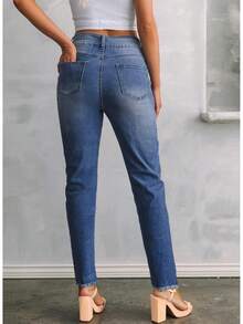 Sidefeel Women's High Waisted Jeans Strechy Fashion Hem Straight Leg Ankle Pants With Pockets - Green - View 5