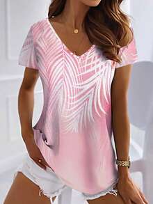 Modische und leichte Damen Lässig & Elegante Slim Fit T-Shirts, vielseitig einsetzbar für Ausgehen, Zuhause, Reisen, Arbeit, rosa florales Kurzarm T-Shirt für Frühling/Sommer