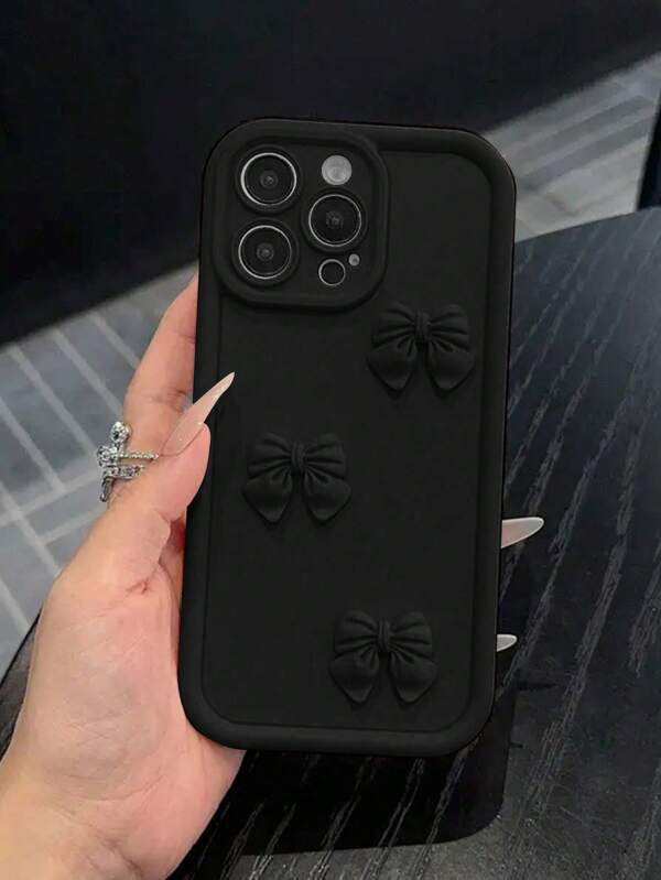1pc Black Phone Case With Cute Butterfly Charm, Compatible With Apple 11/12/13/14/11 Pro Max/12 Pro Max/13 Pro Max/14 Pro Max/XR/15/15 Pro/15 Pro Max/16/16 Pro/16 Pro Max, , Redmi, Oppo, Vivo, OnePlus, , Honor