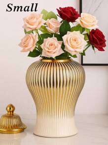 Gold Ceramic Flower Vase, Light Luxury Home Accent For Modern Living Room, Summer Refresh & Mother's Day Gift