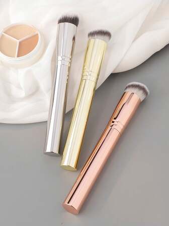 RANCAI 1pc Foundation Concealer Brush, Angled Professional Contour Makeup Brush Soft Dense For Liquid Cream Powder Makeup, Flawless Blending & Coverage, Champagne Gold
