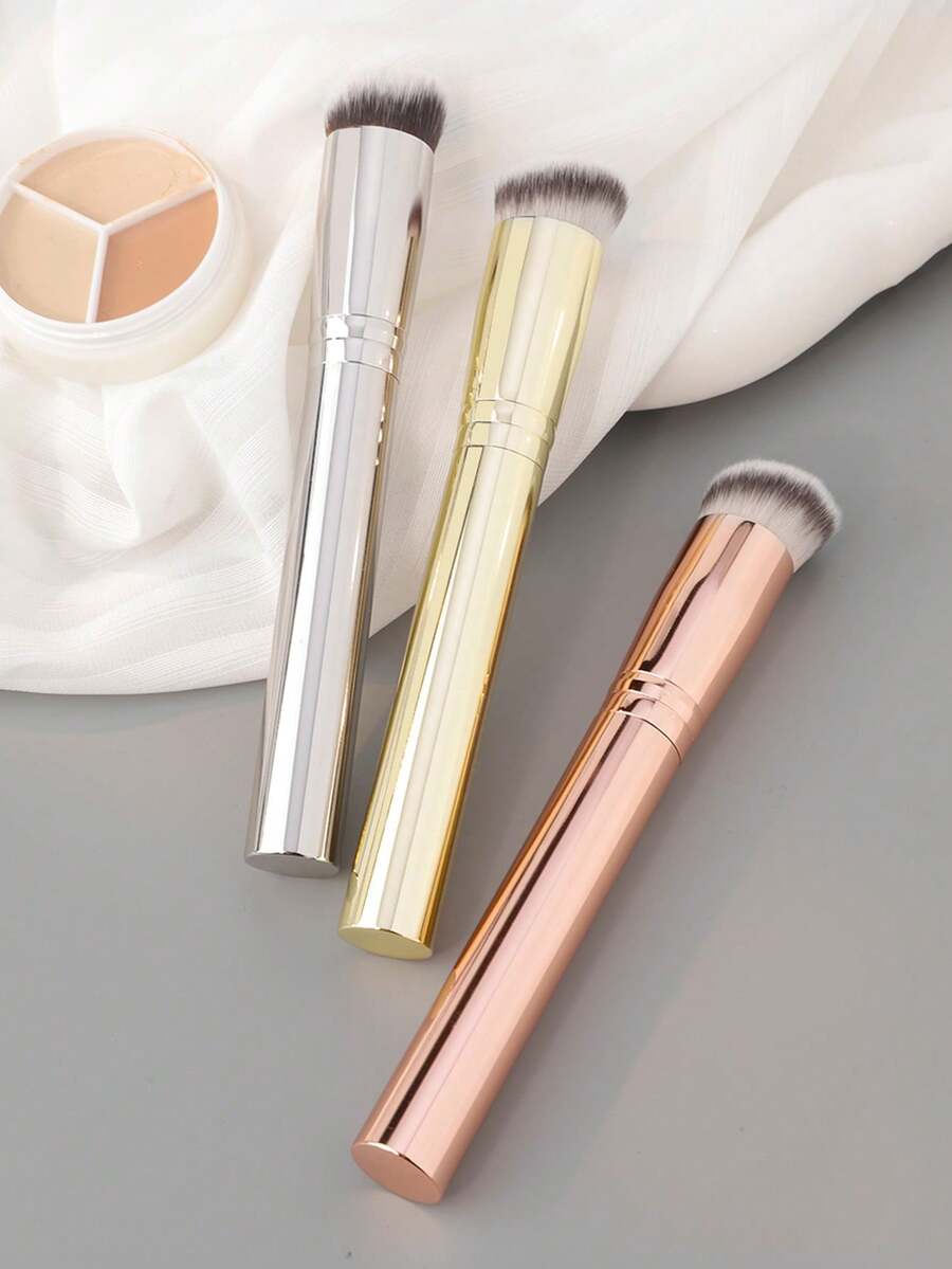 RANCAI 1pc Angled Concealer Makeup Brush, Soft Dense Bristles Suitable For Liquid, Cream, Powder Cosmetics, Creates Flawless Complexion, Champagne Gold - Multicolor - View 1