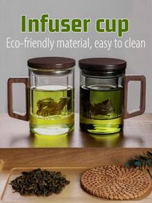 1 pieza Tetera de vidrio de 13.5 Oz/400 Ml con infusor, tetera de vidrio, infusor de té para hojas sueltas, hervidor de té con infusor, taza con tapa para infusión con mango de madera sólida, apta para microondas, adecuada para té, café, leche, sala de estar, cocina, oficina, fiesta de té, regalo ideal