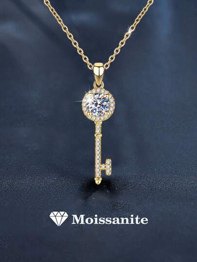 1 件优雅奢华 925 纯银 1 克拉摩根石金色项链，适合女性日常佩戴、宴会、节日、情人节、母亲节、结婚周年纪念日、女士珠宝礼物