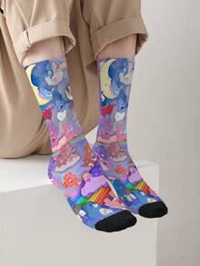 1 Pair Ladies Care Bears Socks, Featuring, Cheer, Wish, And Heart Shaped Cheer Bear Prints, Fun Personalized Socks Suitable For Daily Wear, Holidays, Birthdays, Gifts And Other Occasions - Multicolor - View 7