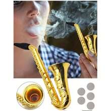 1pc Creative Mini Portable Metal Saxophone Smoke Pipe, Tobacco Herb Smoking Pipes, Cigarette Accessories Filters With Mesh - Multicolor - View 1