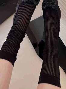 1 Pair Women's New Style Pile Pile Thin Breathable Mid-Calf Socks With Lace Trim, Ballet-Inspired, Korean , Spring, Solid Colors